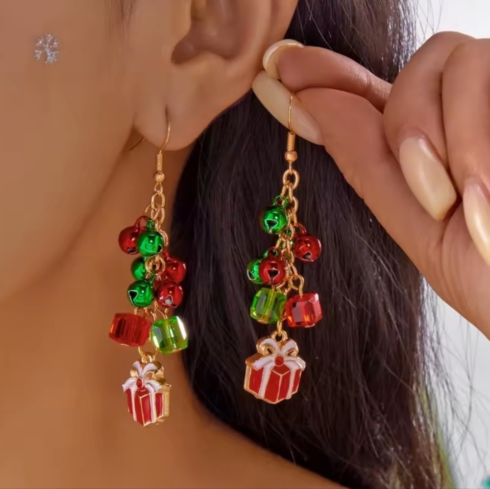 NWT Festive Gold and Multicolor Gift Earrings CHRISTMAS